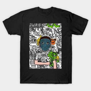 Whimsical Digital Collectible - Character with MaleMask, DoodleEye Color, and DarkSkin on TeePublic T-Shirt